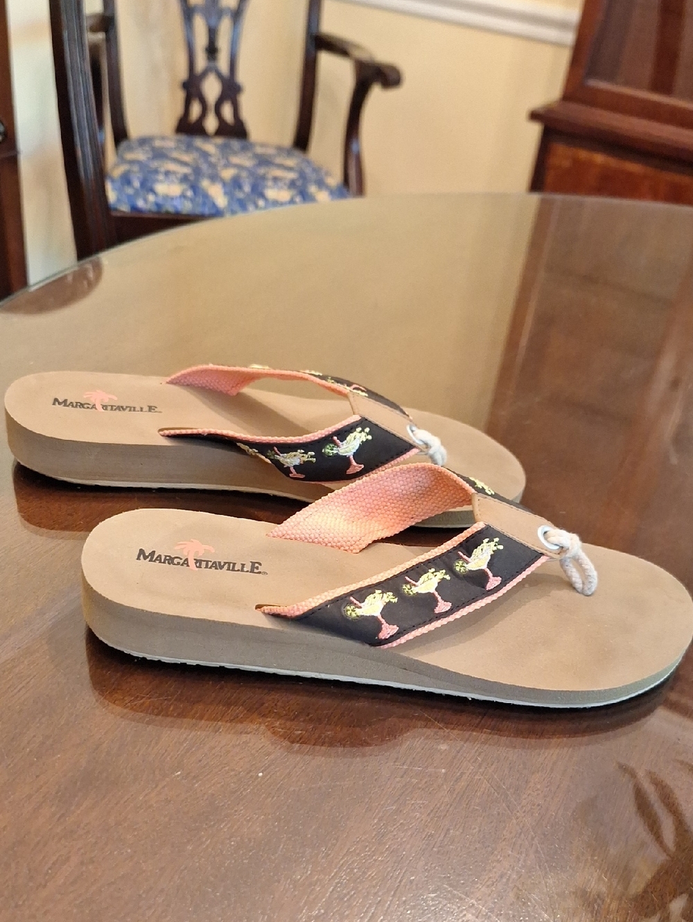 Margarittaville Embroidered Frog Rope Toe Flip Flop Sandals, Size 8 - Picture 2 of 5